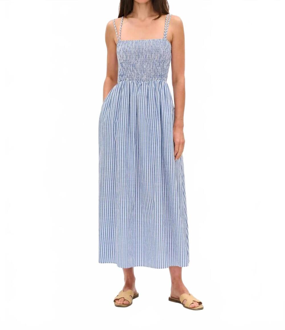 NEW SIX/FIFTY ebony stripe poplin dress in blue